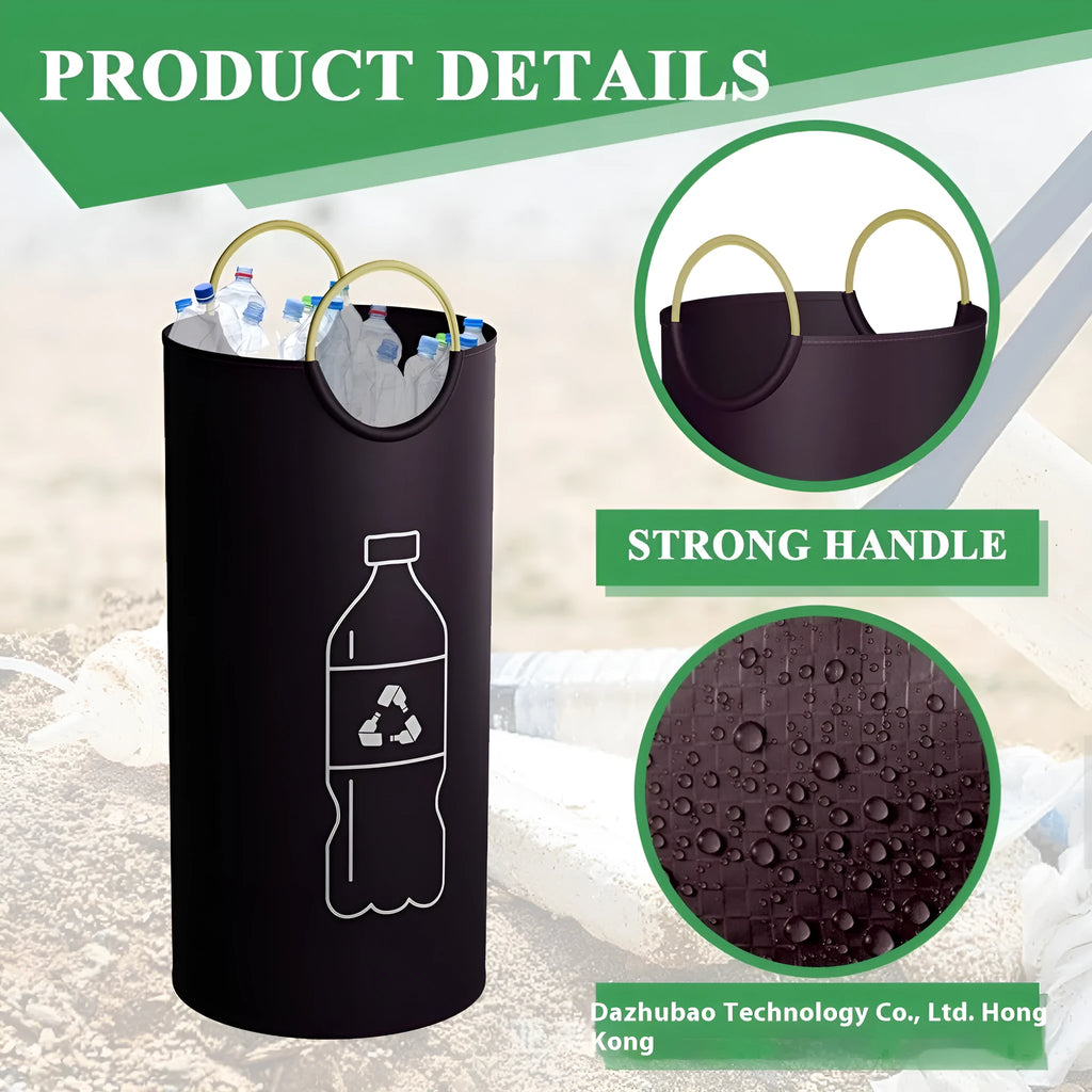 Round portable plastic trash can with optional patterned design, shown with dimensions 38cm by 72cm.