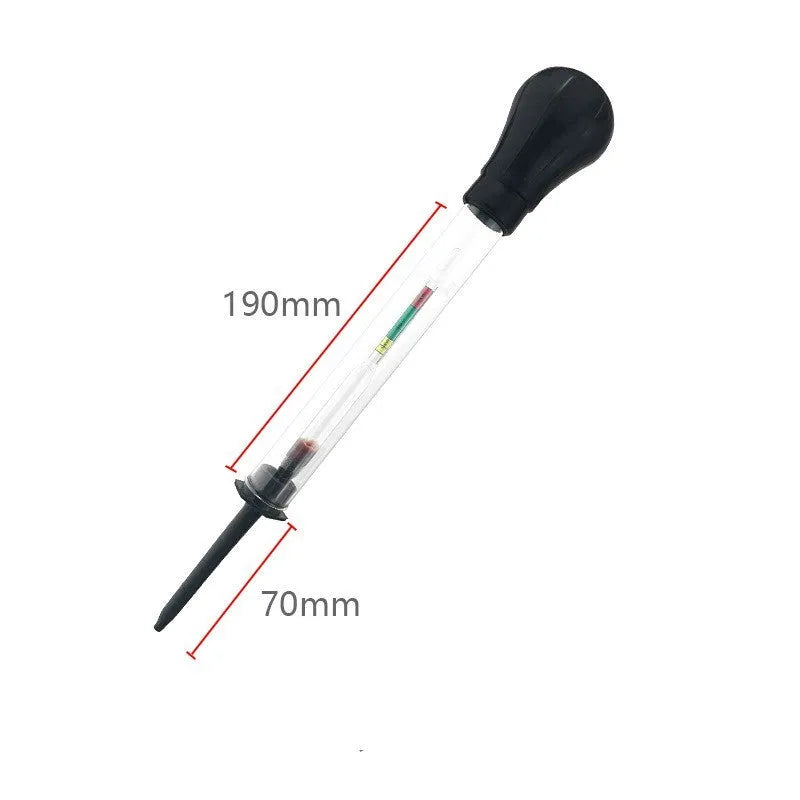 Electrohydraulic hydrometer for automotive battery electrolyte testing with glass construction