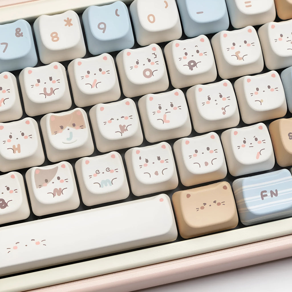 Sea salt cat design PBT keycap set for mechanical keyboards with March layout 7u supplement compatibility