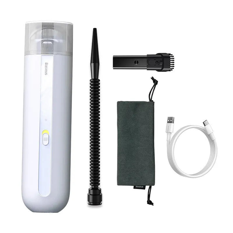 Black handheld wireless car vacuum cleaner with nozzle and blowing hose accessory