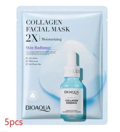 Single collagen hyaluronic acid facial sheet mask with 30g gel serum, shown on white background