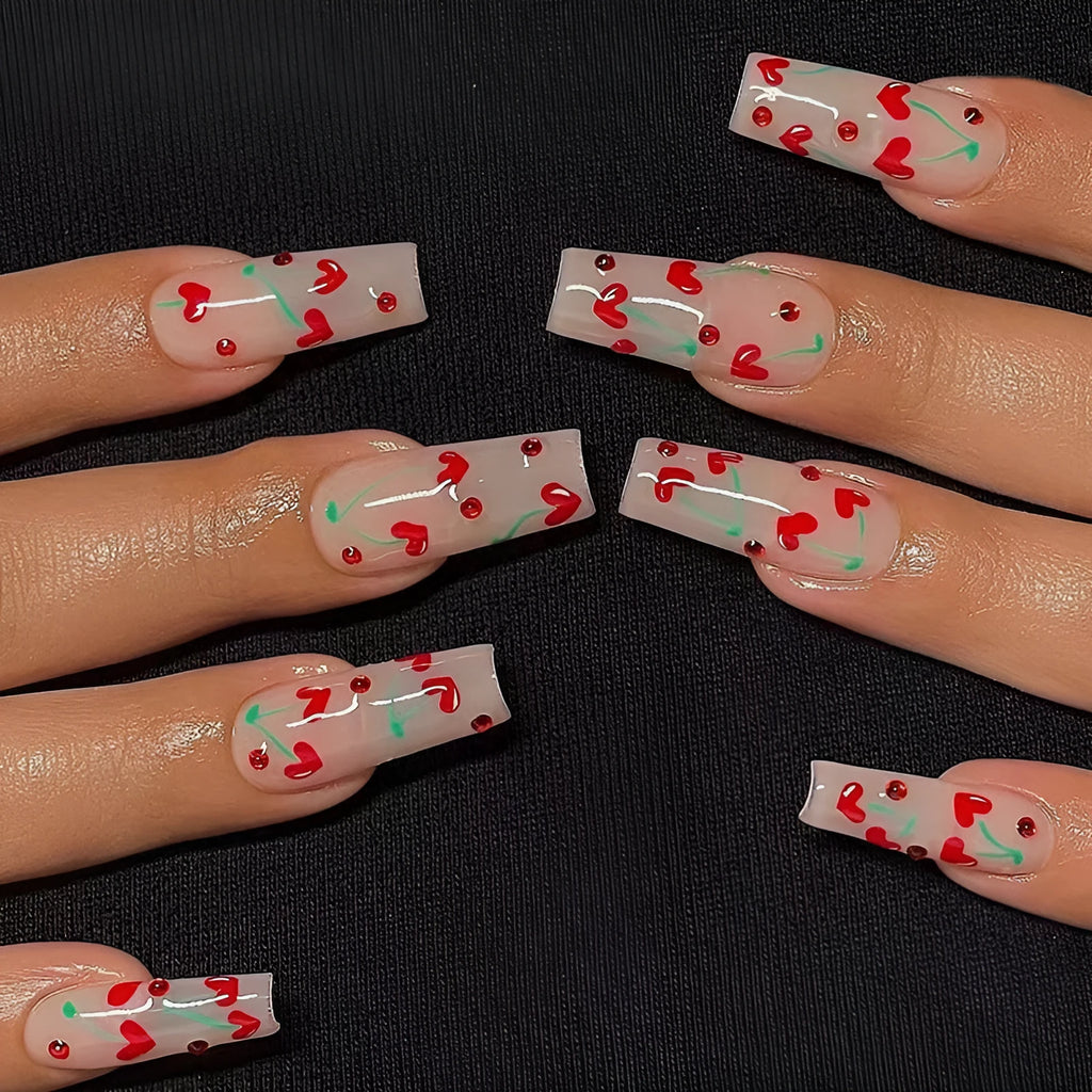 Armour nail art stickers with French love red diamond small cherry design in JP1601 colour