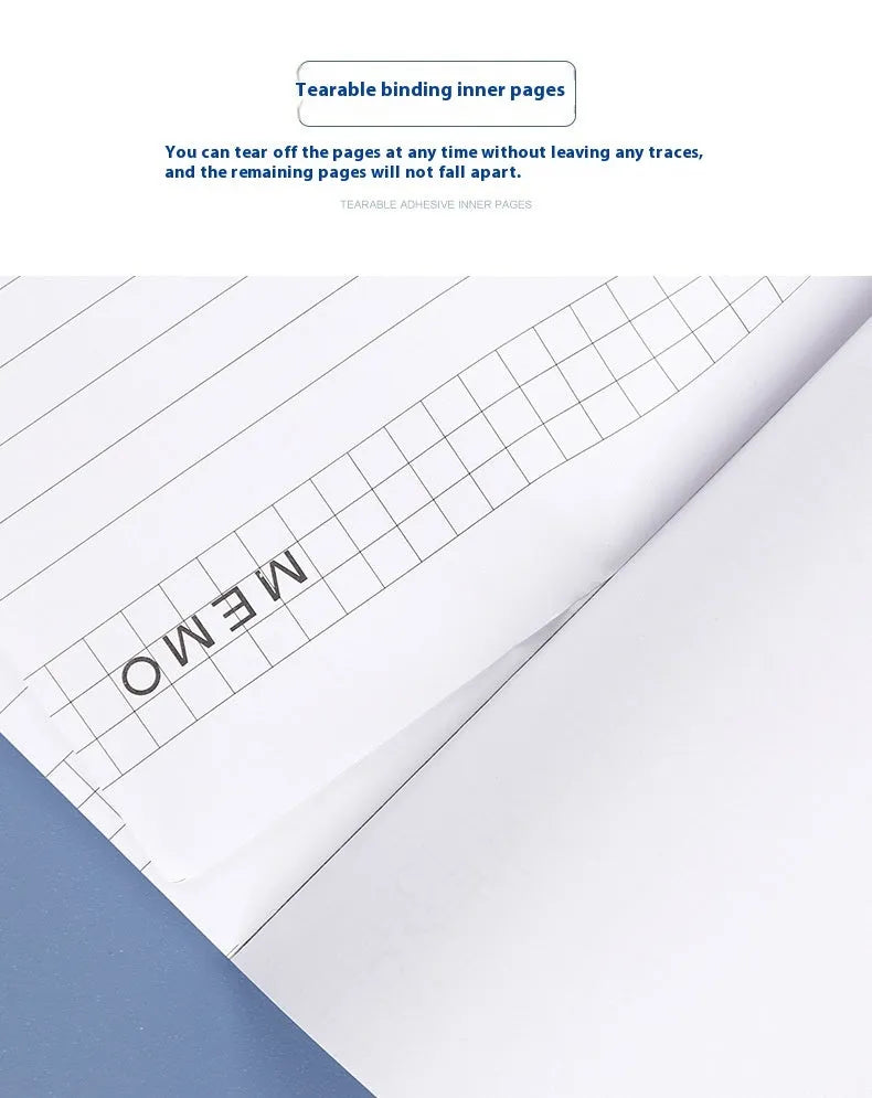 A4 tearable grid notebook with paper cover open to show ivory white pages with subtle grid pattern