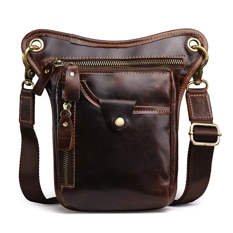 Crazy horse leather retro satchel bag with adjustable strap in distressed brown finish