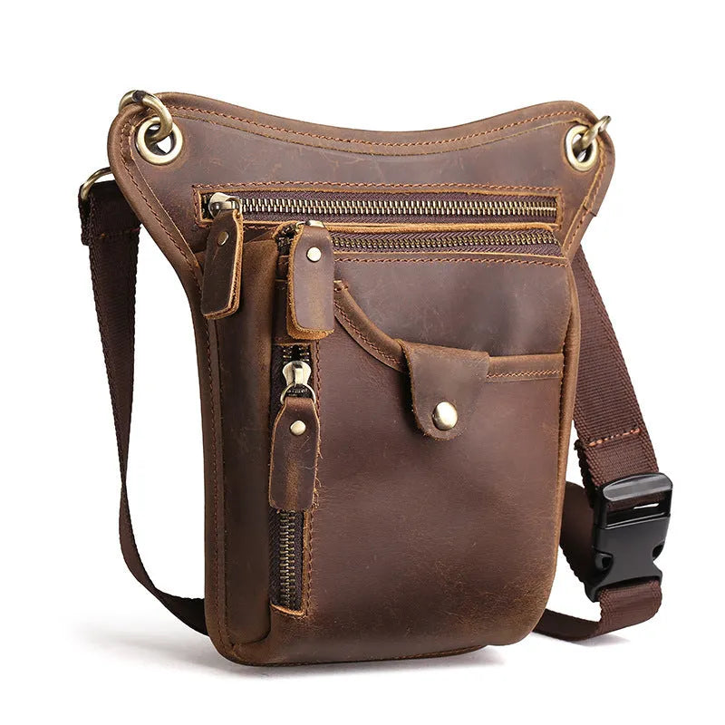 Crazy horse leather retro satchel bag with adjustable strap in distressed brown finish