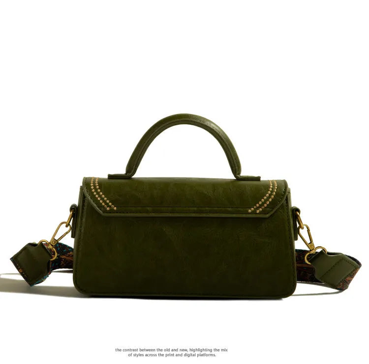 Retro women's messenger bag in textured PU leather with internal phone pocket and file compartment