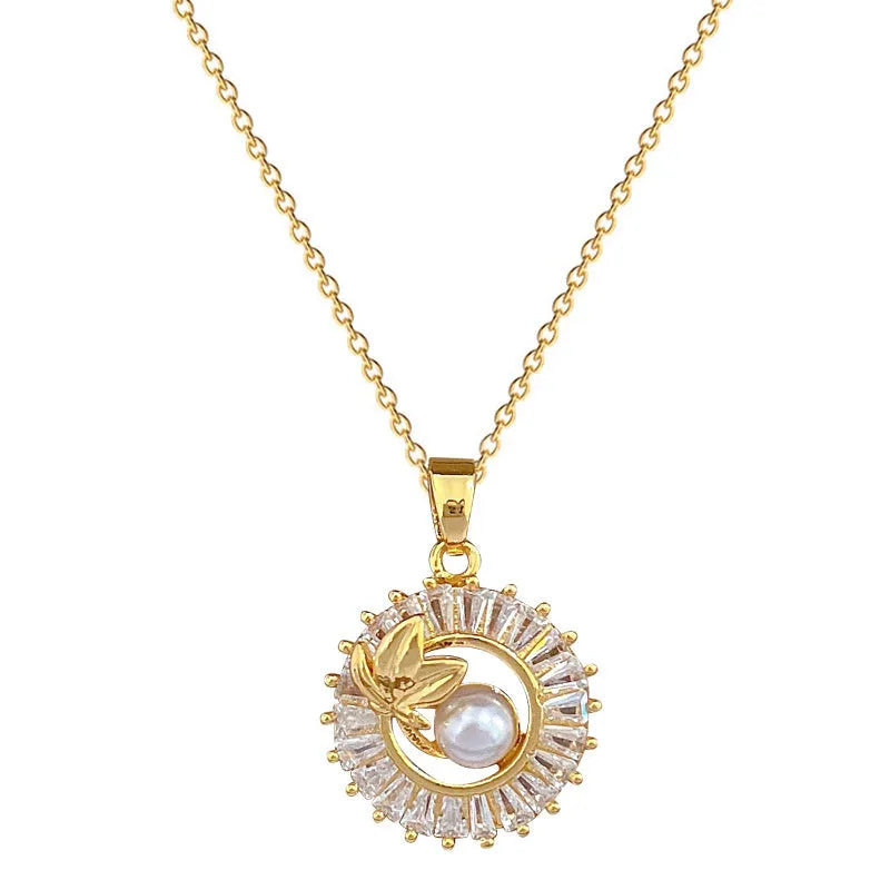 Women's titanium steel jewellery set with geometric leaf design necklace and matching earrings