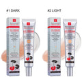 Erborian CC Cream tube in dark and light shade options for colour correcting makeup.