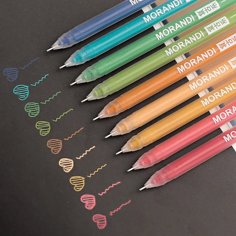 Set of nine retro-style gel pens with 0.5mm needle tips in assorted cute colours