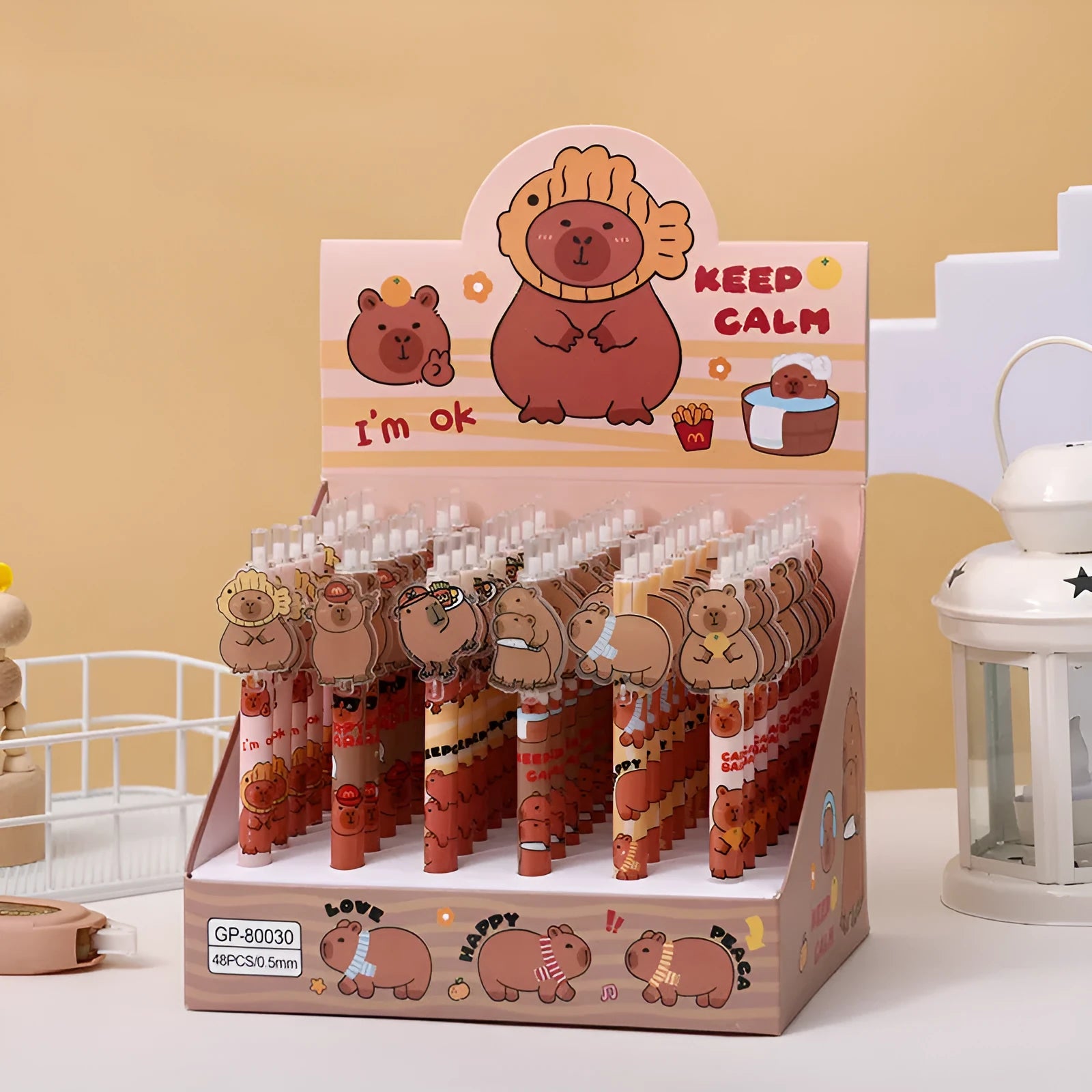 Cartoon bear acrylic paster pressing gel pen set with 48 plastic shell pens and carbon black refills