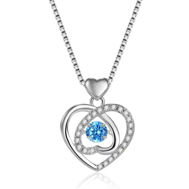 Blue diamond electroplated copper love heart necklace and bracelet jewellery set with adjustable length