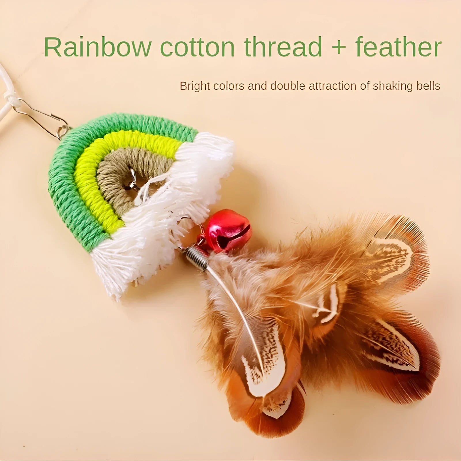 Blue feather cat rope door toy with elastic swing and sticky buckle clamp for feline entertainment