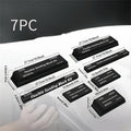 Set of seven black frosted EVA display blocks with metal construction for photography and staging.