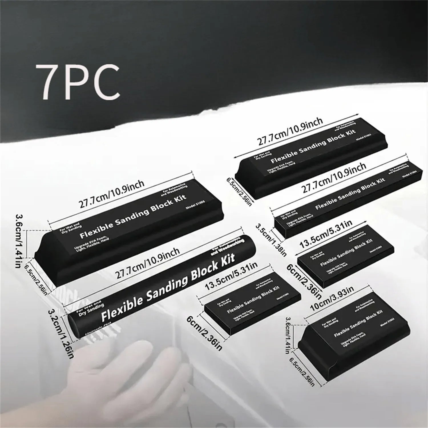 Set of seven black frosted EVA display blocks with metal construction for photography and staging.