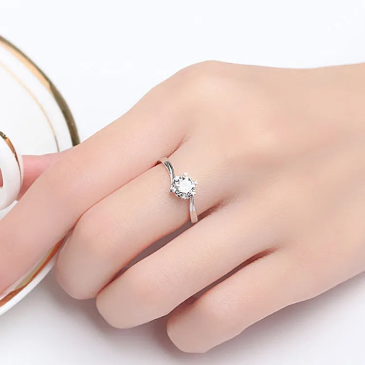 Belgian NSCD diamond ring 1.01ct 6.5mm, 925 sterling silver, three-layer platinum plating, twisted arm snowflake design