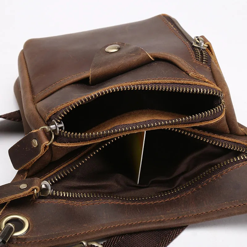 Crazy horse leather retro satchel bag with adjustable strap in distressed brown finish