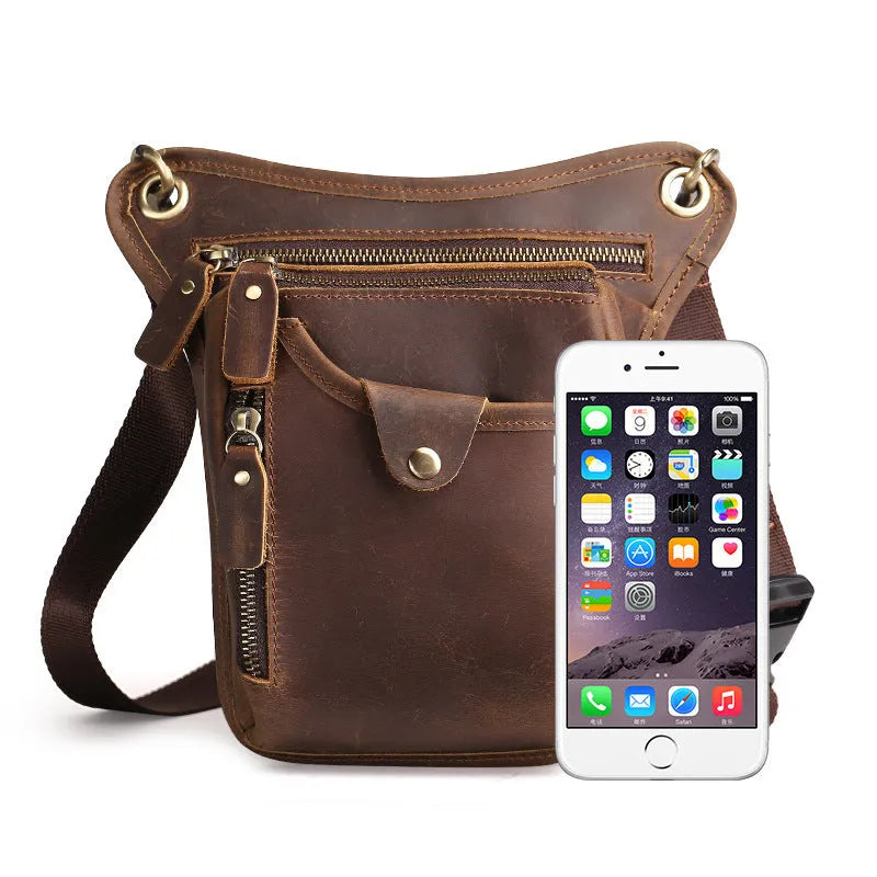 Crazy horse leather retro satchel bag with adjustable strap in distressed brown finish
