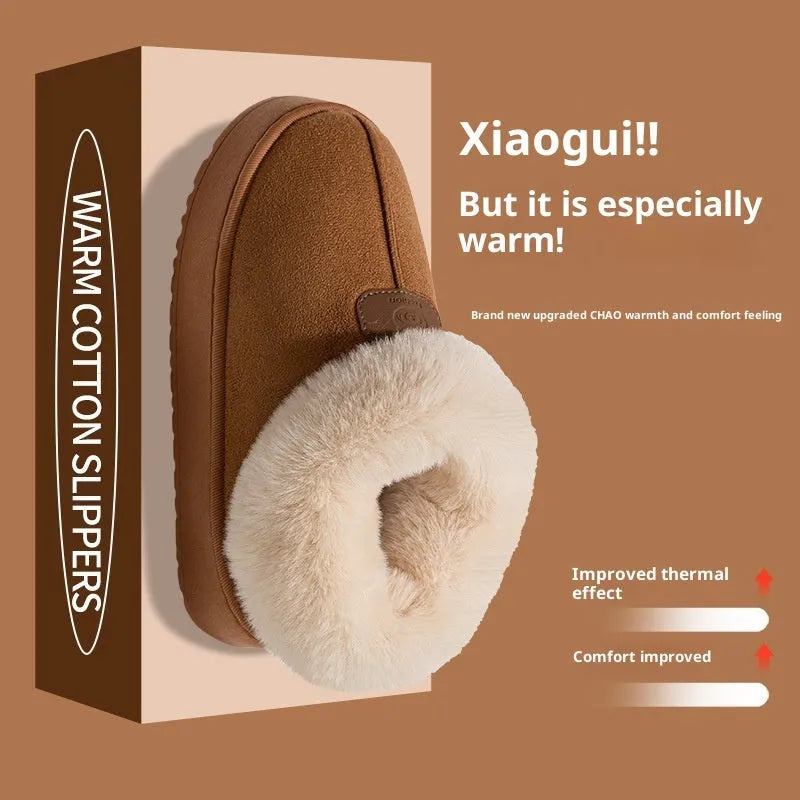 Women's casual solid colour slippers with suede upper and bear logo heel cover on a neutral background