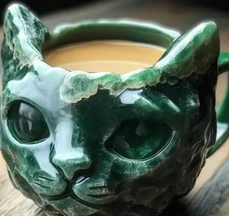 Decorative cat-shaped geode mug resin craft with crystal detailing in pastoral style