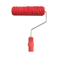 Red 7 inch paint embossing roller with patterned rubber surface for textured wall effects