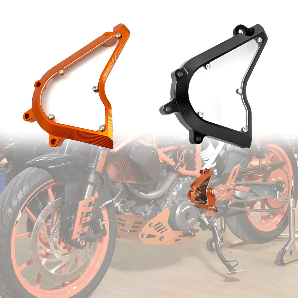 KTM Duke 250 390 chain front gear cover in black and orange options for 2017-2020 models