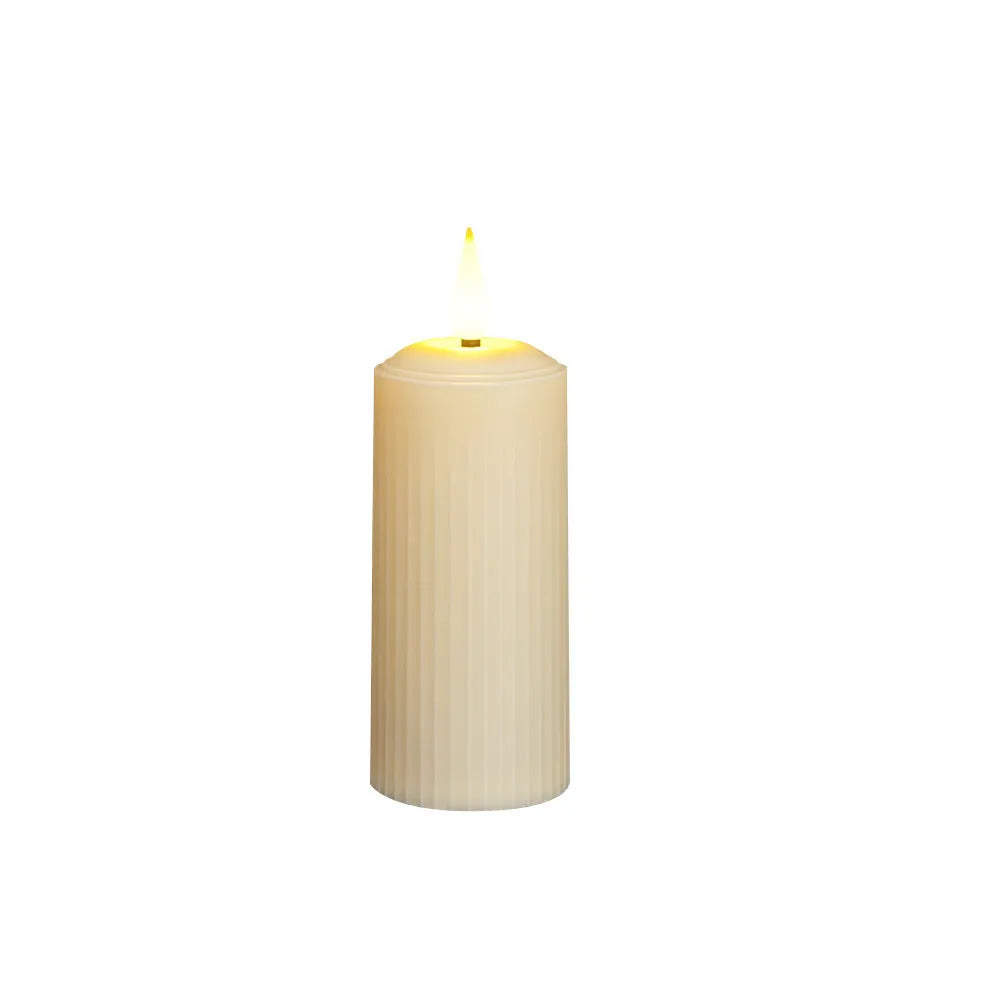 Beige simulation charging electronic candle lamp with water droplet head and remote control, 19.2 x 17.6 x 5.3 cm, ABS plastic