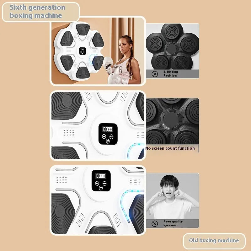 Smart music boxing machine wall target with electronic display and gloves for reaction training