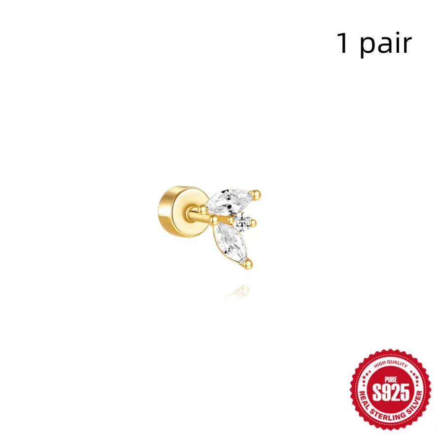S925 sterling silver flat column threaded ear bone studs with butterfly clasp in a gold electroplated finish.