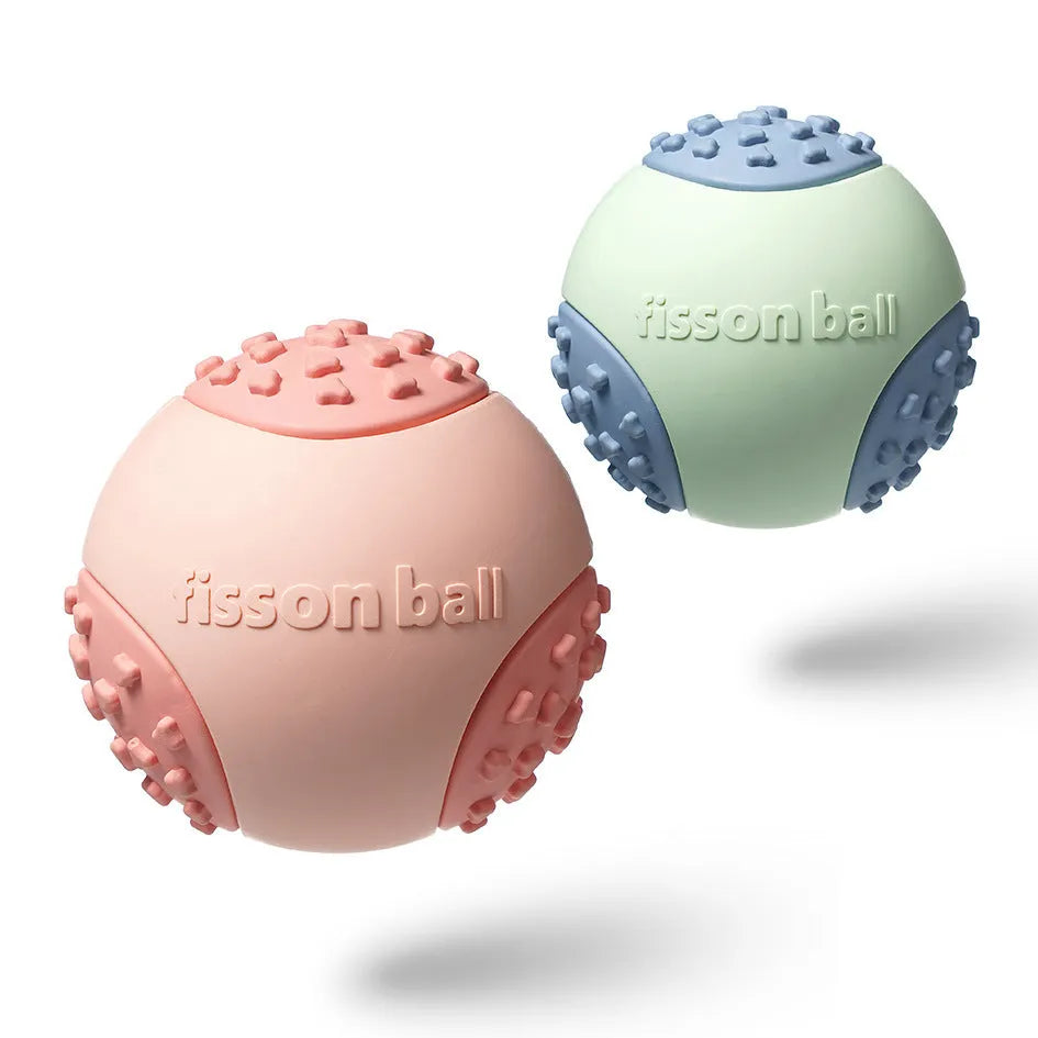 Green and pink rolling ball dog toy 64mm diameter for interactive pet play