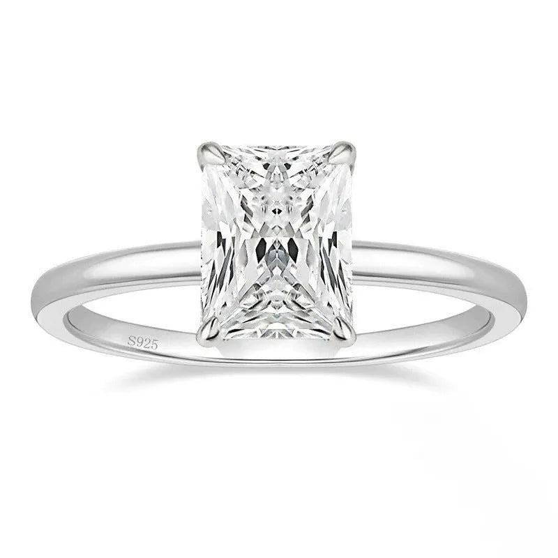 925 silver ring with polished geometric inlay for women, silver colour, US size 7