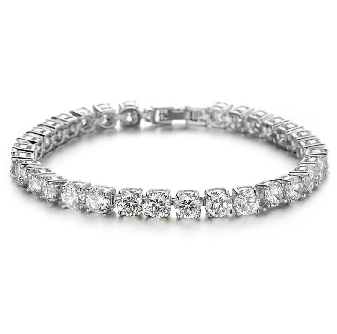 Men's geometric hip hop bracelet with iced out single row zirconia rhinestones on chain links