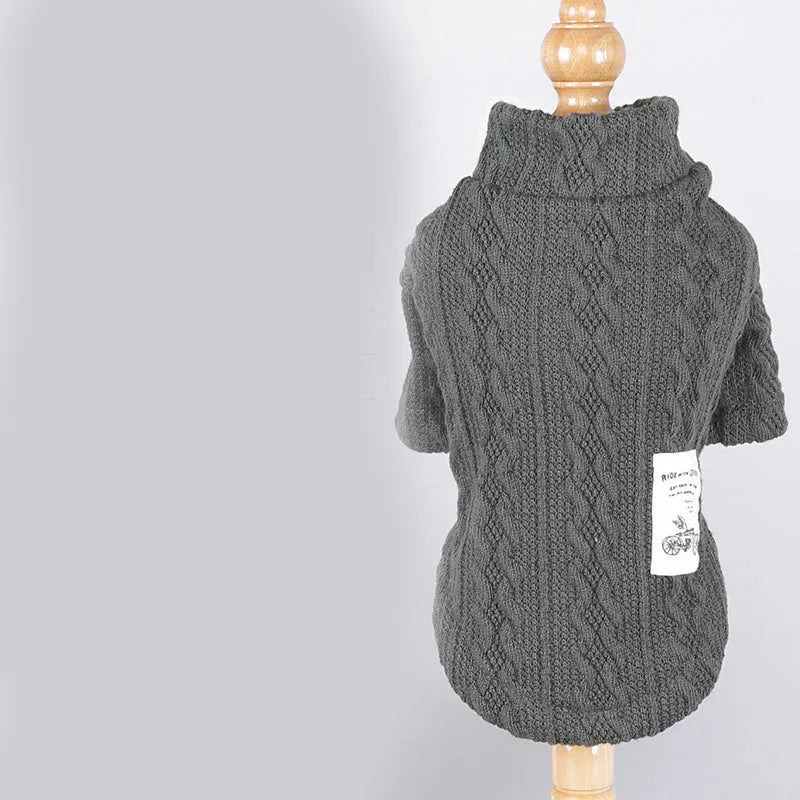 Thin acrylic pet dog sweater in grey on a dog, casual style