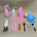 14-piece succulent gardening tool set with miniature shovel, rake, tweezers, watering can and small plant care implements