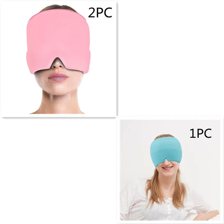 Black elastic cloth gel eye mask for headache relief measuring 22cm by 17cm