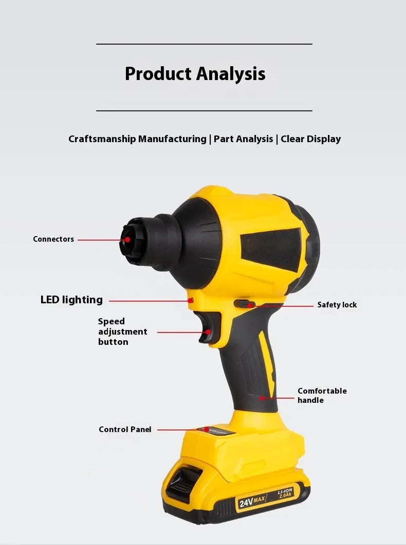 Yellow handheld cordless dust gun for office appliance and computer keyboard cleaning