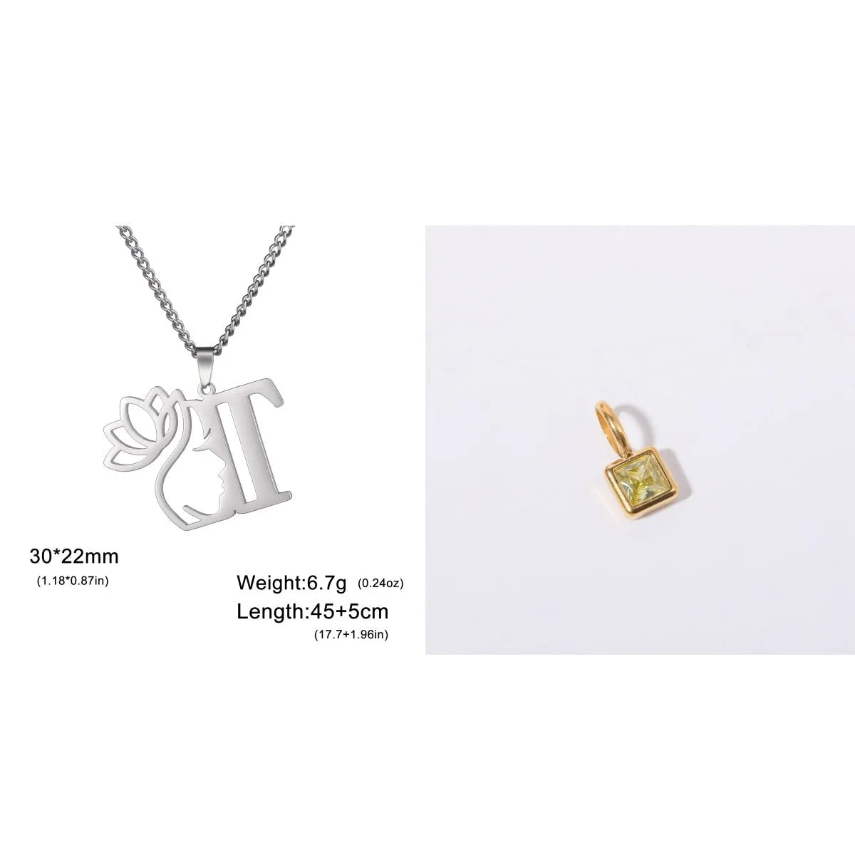 Stainless steel cross chain necklace with pendant in gold or steel colour