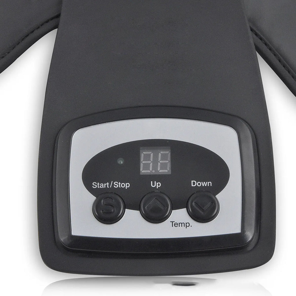 Portable infrared knee and shoulder massager unit with adjustable temperature control and pads.