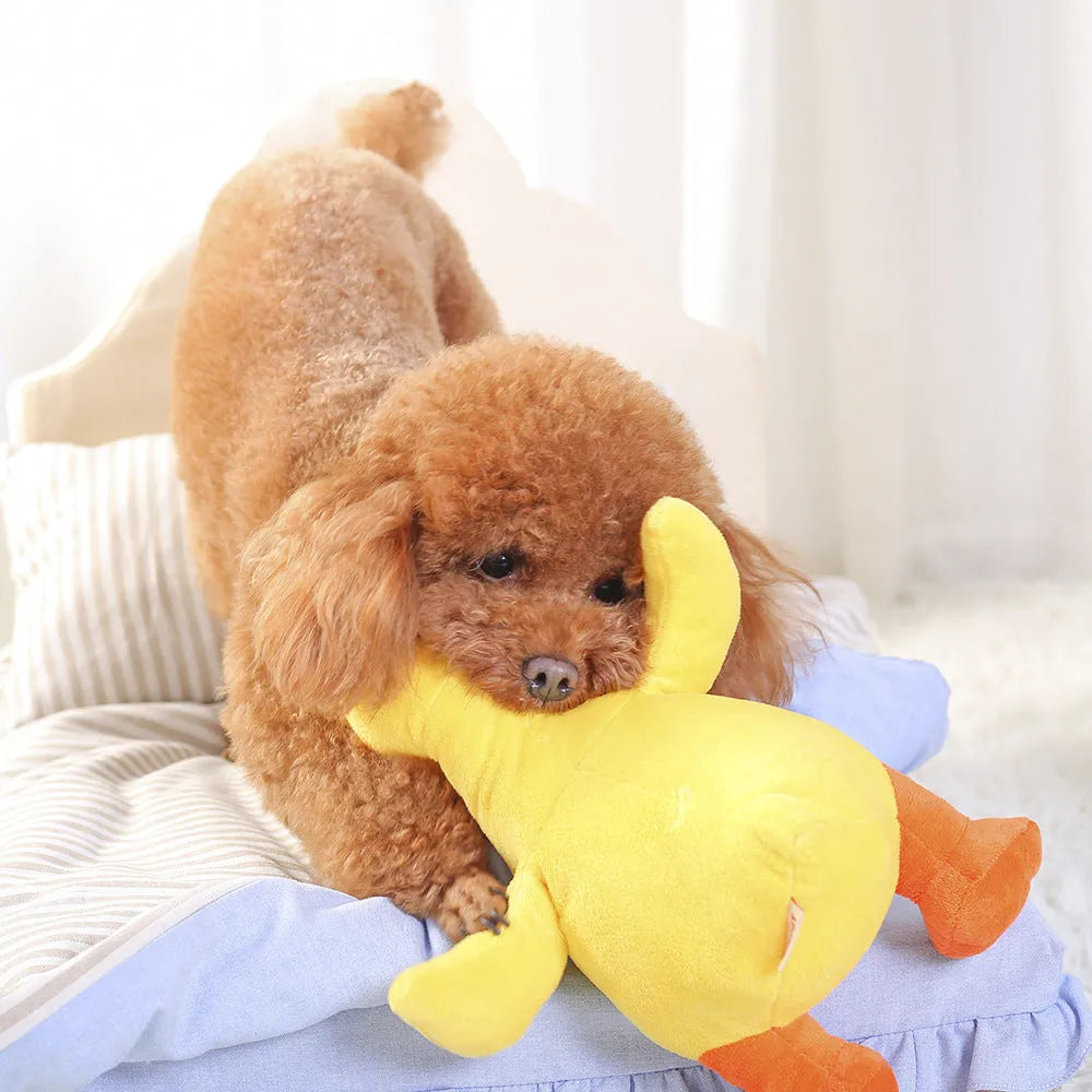 Yellow dog plush toy with cute eyes and sound function from Huayuan Pet
