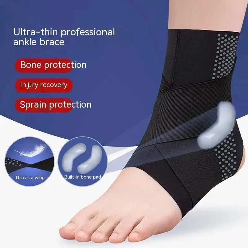 Black ankle support brace with Lycra fabric construction for sports protection