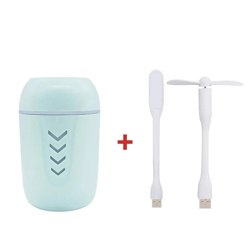X3 portable car humidifier in columnar shape, shown in blue, pink, and white colour options.
