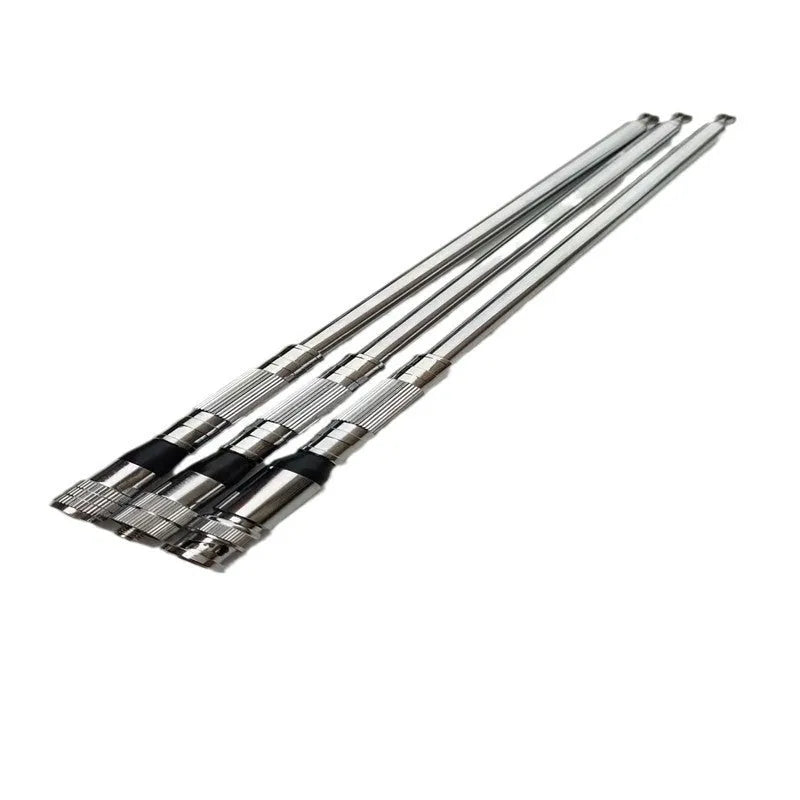 Silver stainless steel lengthened folding telescopic rod antenna with SMA and BNC interfaces for handheld transceiver