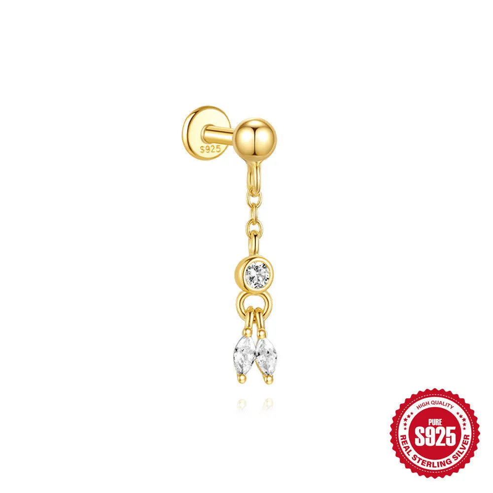 S925 sterling silver water drop earrings with a flat spiral geometric design in a gold tone.