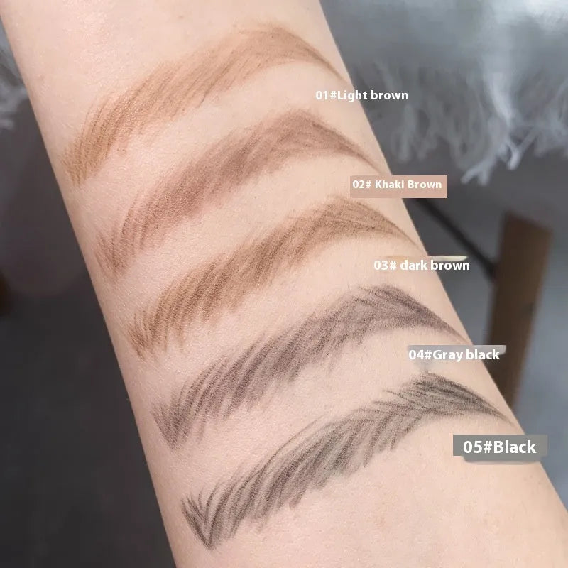 Small Gold ultra-fine tip eyebrow pencil in five colour shades: light brown, kaki brown, dark brown, grey black, and black.