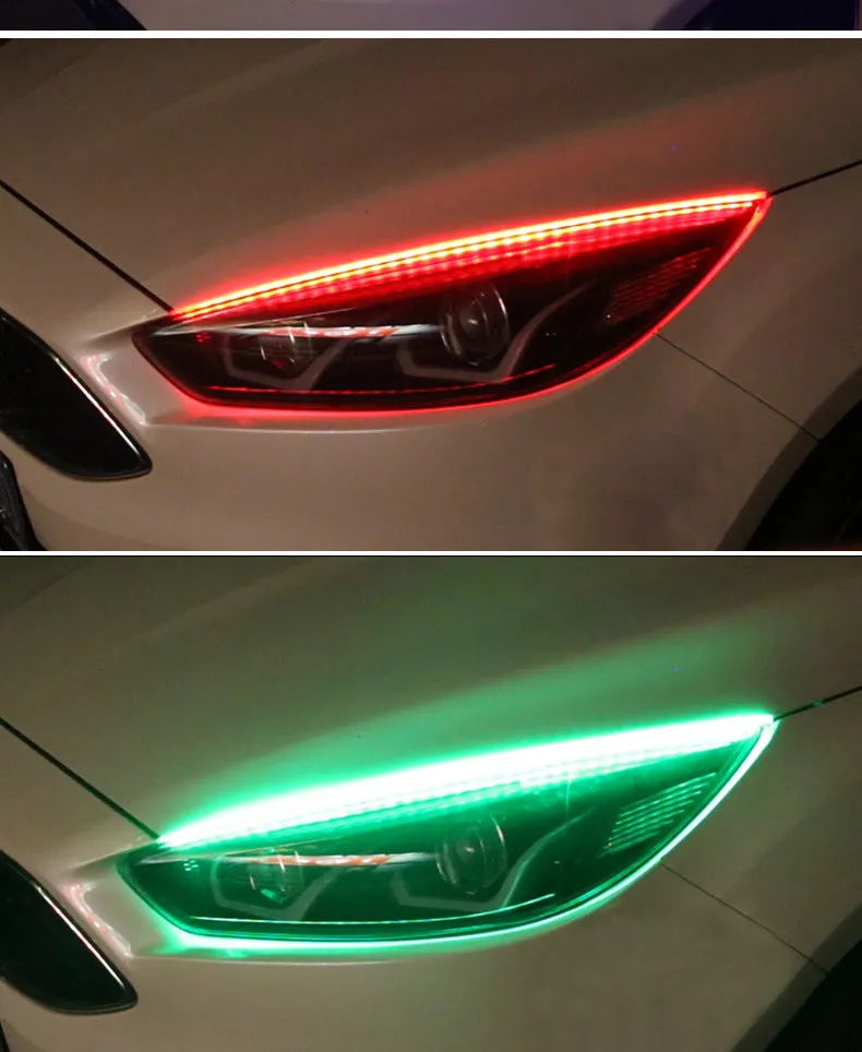 Remote control and set of multicolour RGB LED daytime running lights for cars in three length options