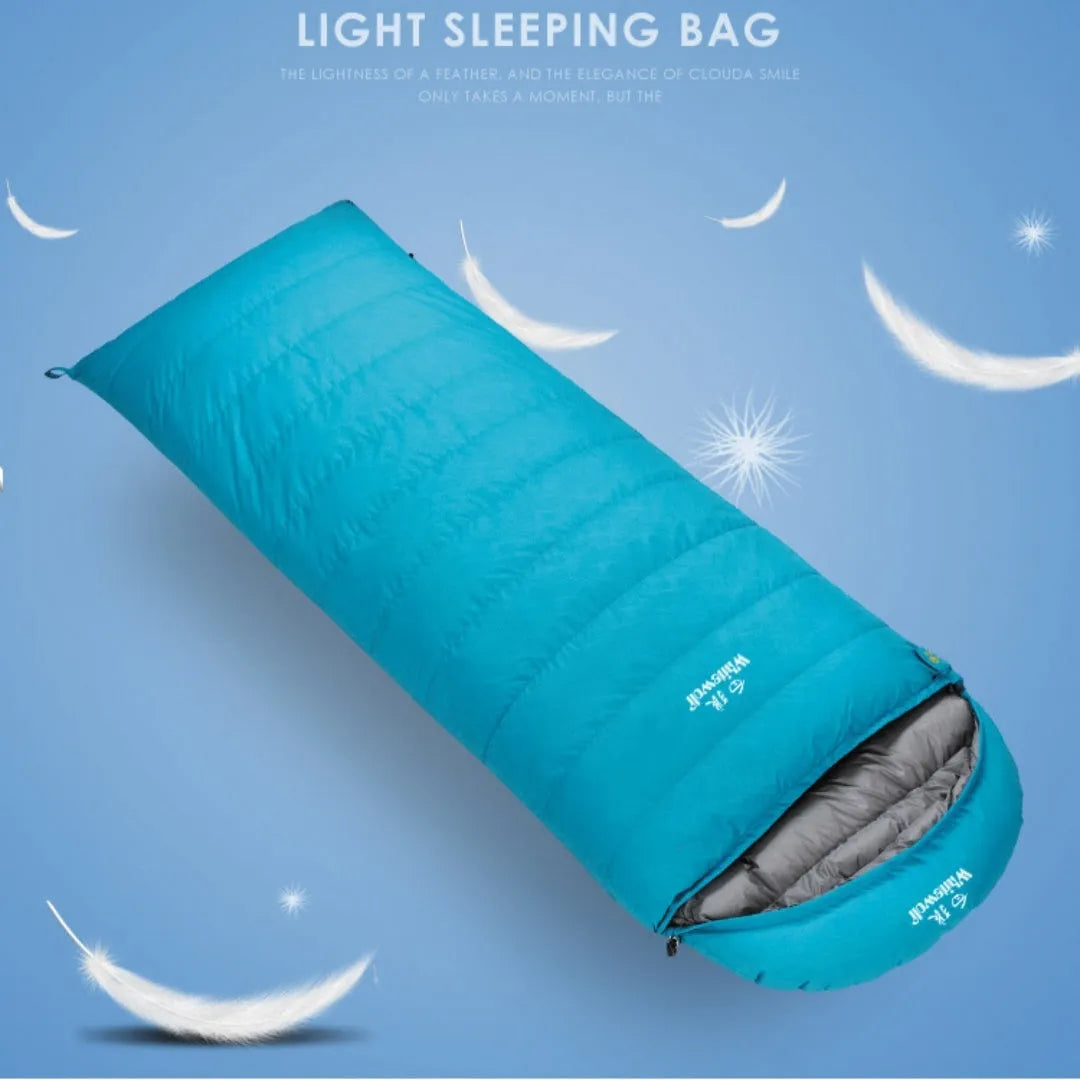 Black adult down sleeping bag with envelope structure for outdoor camping