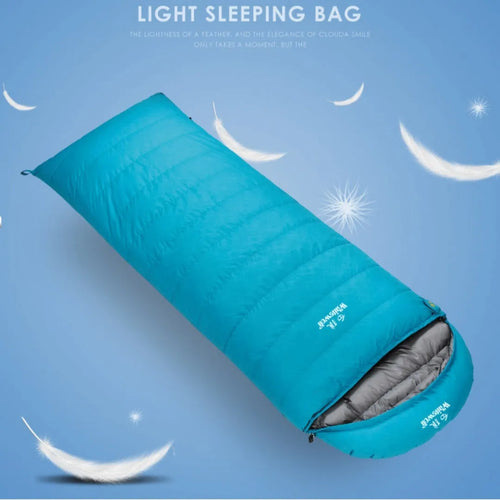 Black adult down sleeping bag with envelope structure for outdoor camping