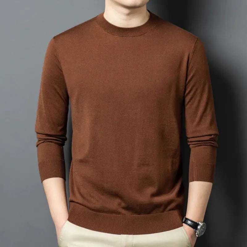 Men's round neck wool blend pullover sweater in winter weight with long sleeves