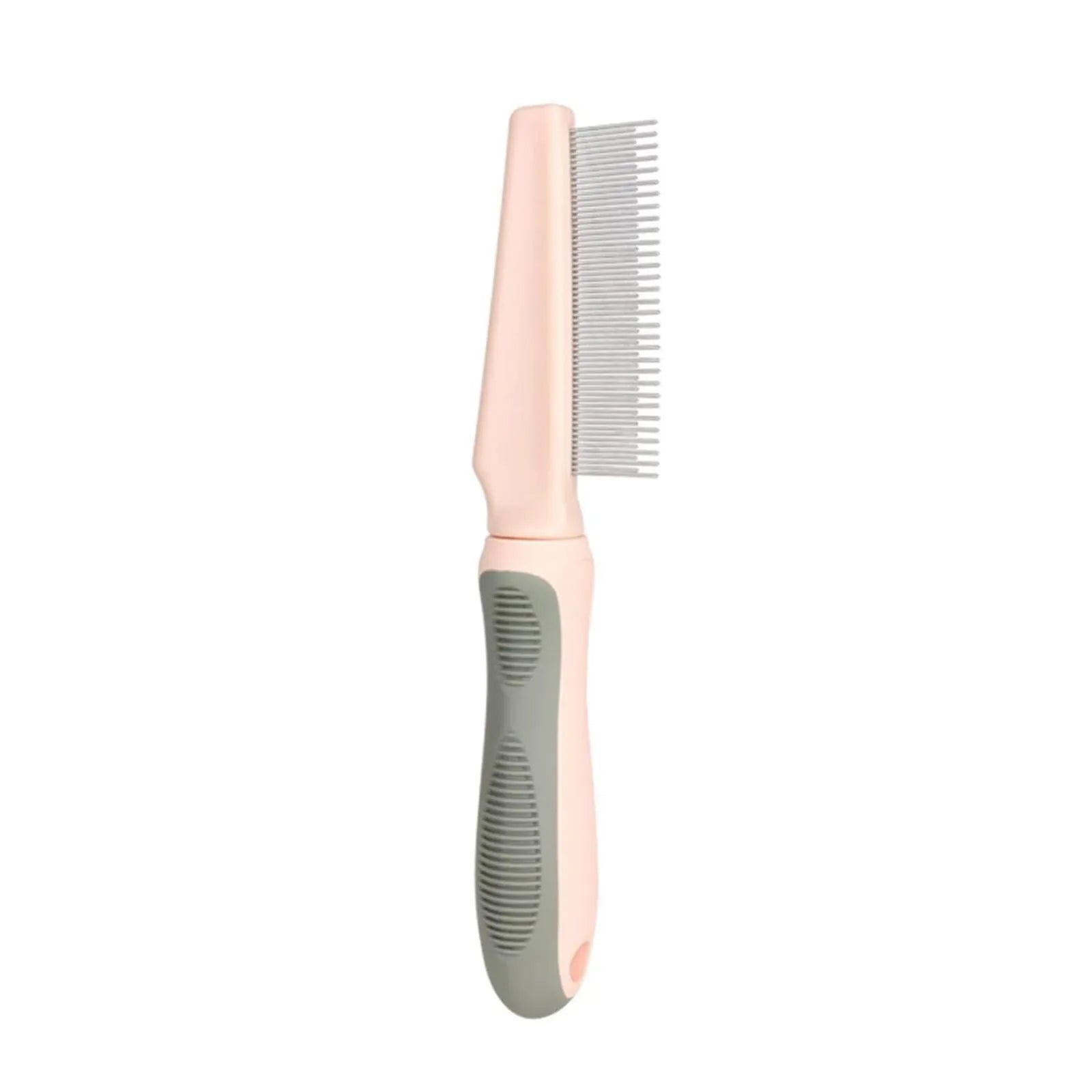 Blue pet detangler comb with multiple needle types and a rubber handle for grooming dogs and cats