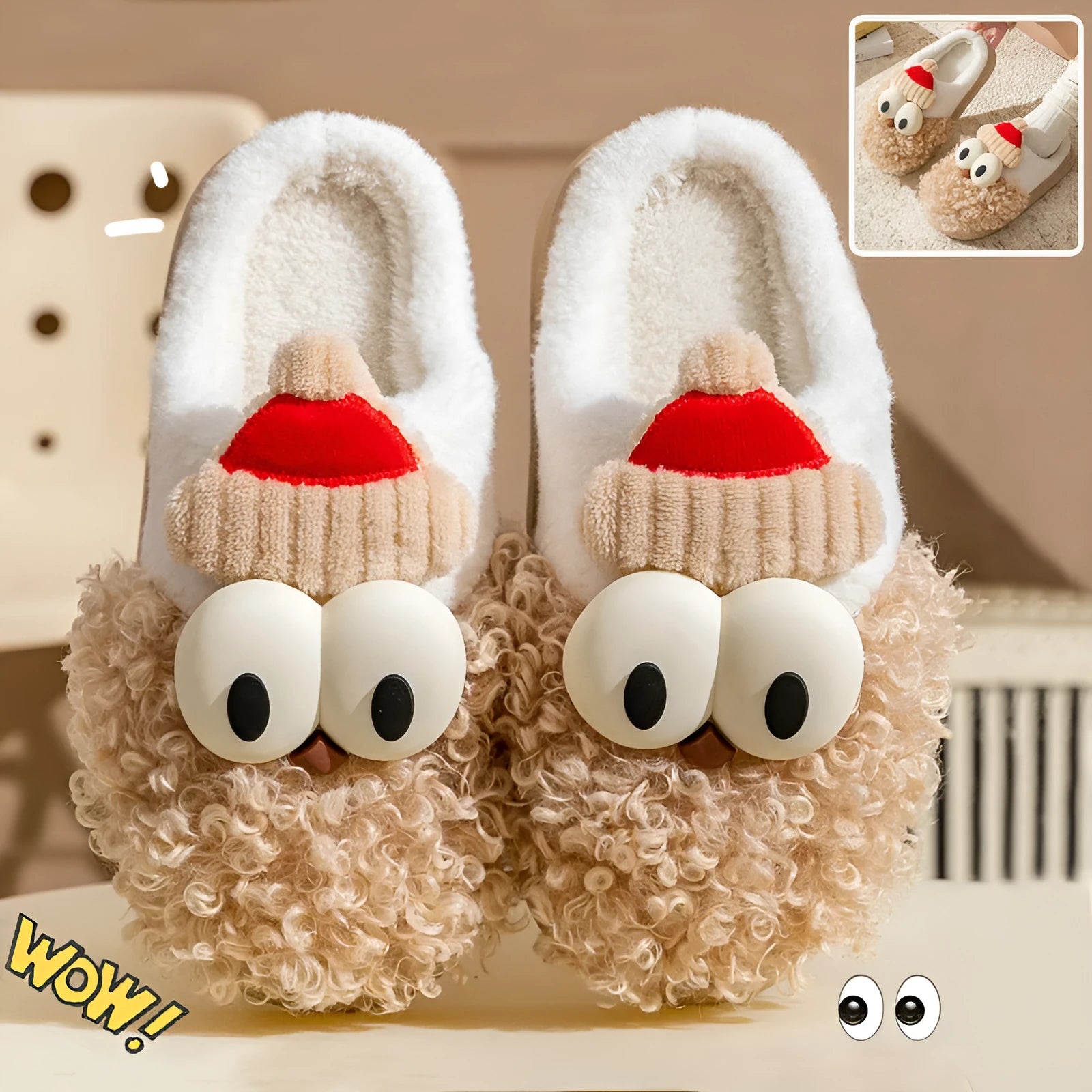 Cartoon bearded Santa Claus plush slippers with non-slip TPR sole in blue colour