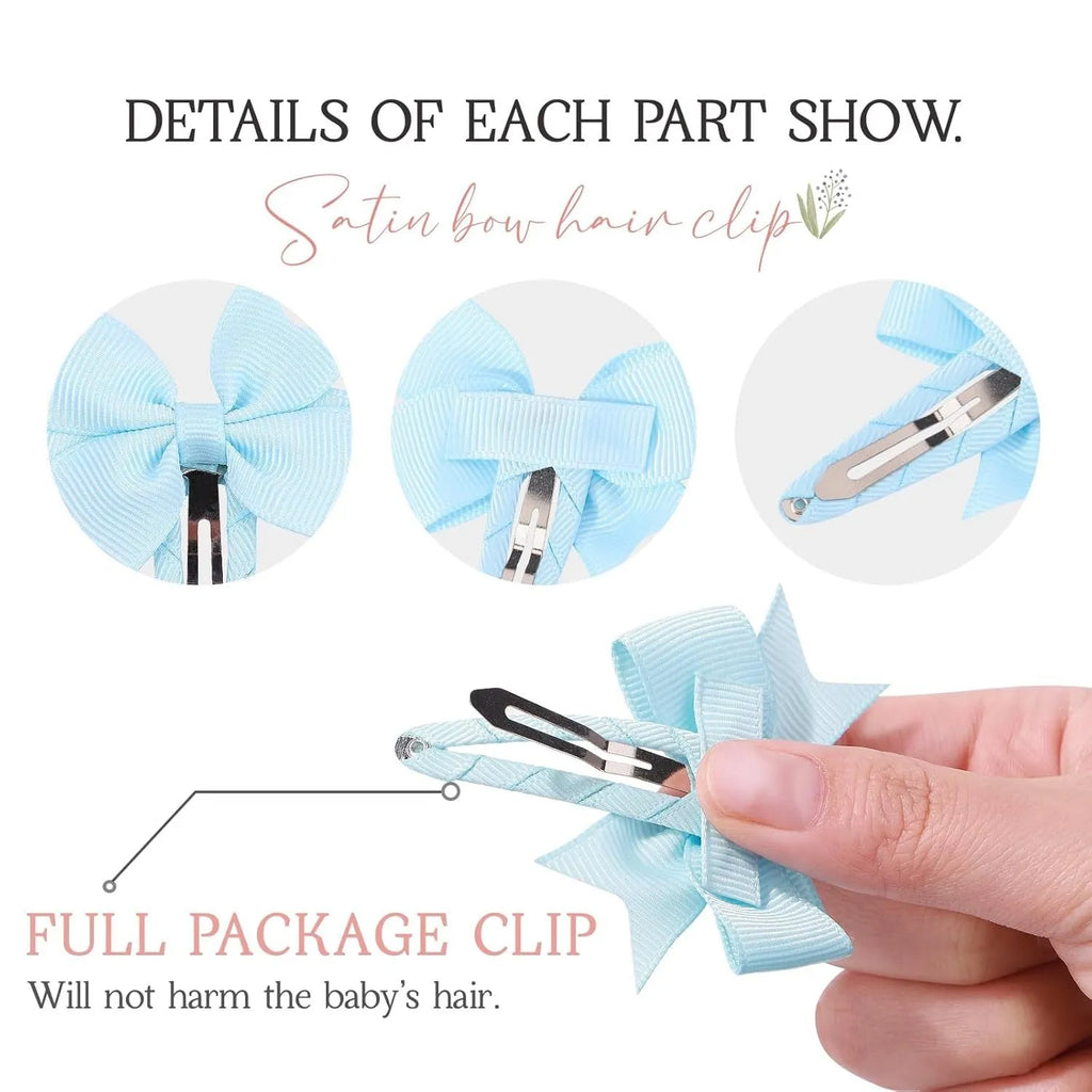 40-piece set of snap hair bows in various grosgrain ribbon colours for baby girls